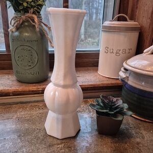 Vintage Milk Glass Octagon Heavy Tall White Vase #8 Marked 9"